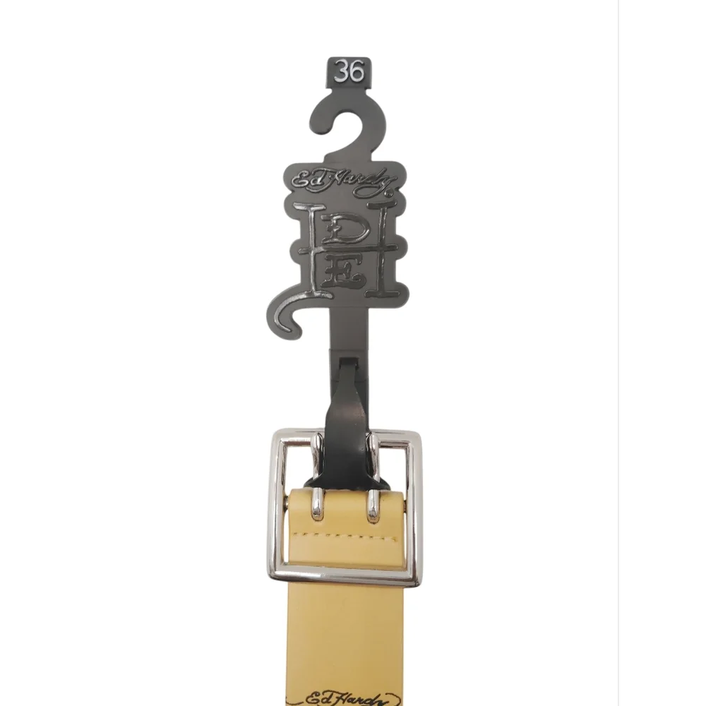 Ed Hardy Yellow Leather Belt‎ with Tattoo Design Sz 36 NWT